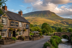 Brecon Beacons National Park pub with mountain scenery in South Wales