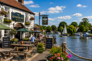 Riverside pub overlooking the waterways of The Broads National Park